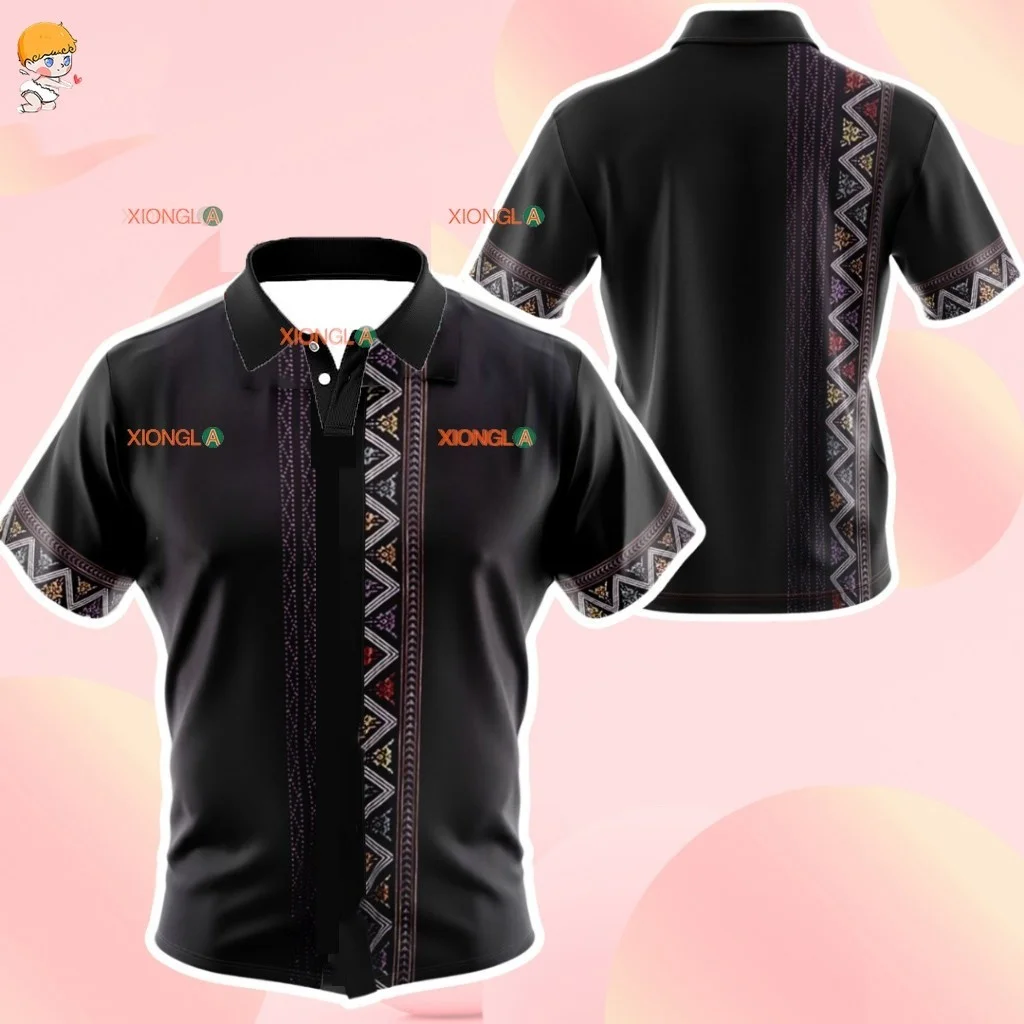 2026 Traditional Hmong Pattern Batik Print Mens Polo Shirt Short Sleeve Breathable Summer Casual Tops Ethnic Fashion Tees Male