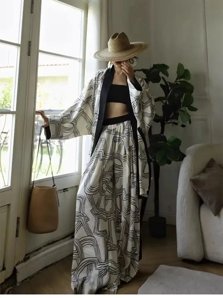 

TIYIHAILEY Wide Leg Long Pants For Women Trousers Elastic High Waist Casual Printed Ladies Long Sleeve Outerwear 2Pcs Sets 2026