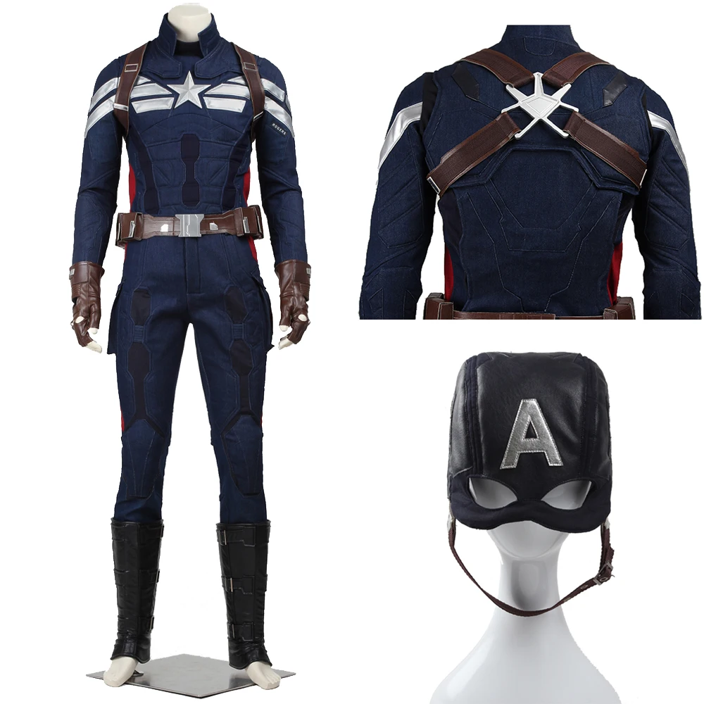 Winter Soldier Cosplay Captain Steven Costume Halloween Carnival Superhero Blue Outfit Full Set Rogers Suit With Helmet