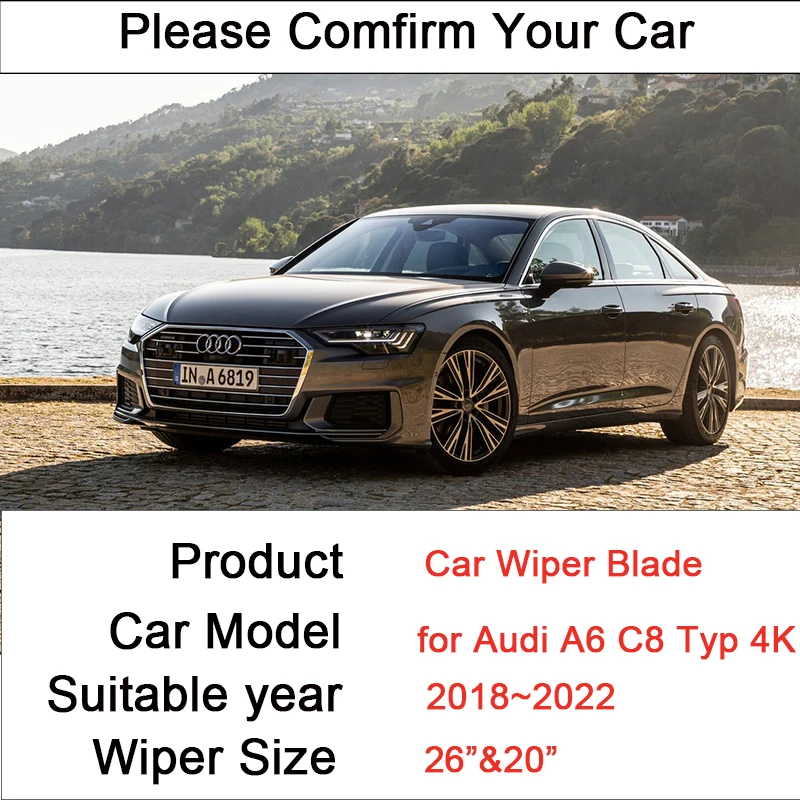 for Audi A6 C8 Typ 4K 2018~2022 2019 2020 Frameless Rubber Wipers Snow Scraping Front Windshield Brushes Car Accessories Sticker