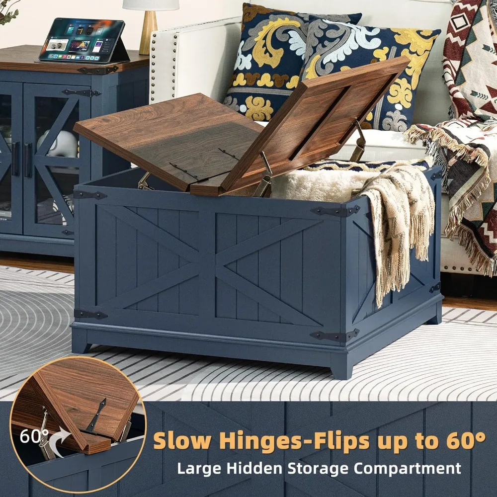 Farmhouse Coffee Table Set of 3, Furniture Set with Charging Station, Coffee Table with Hidden Storage Organizer and Nightsand 3