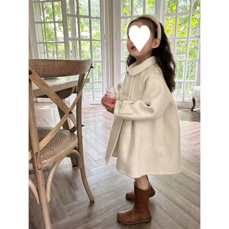 Girls Woolen Coat Overcoat Jacket Windbreak 2024 Beige Warm Thicken Winter Cotton Teenagers Outwear Children's Clothing