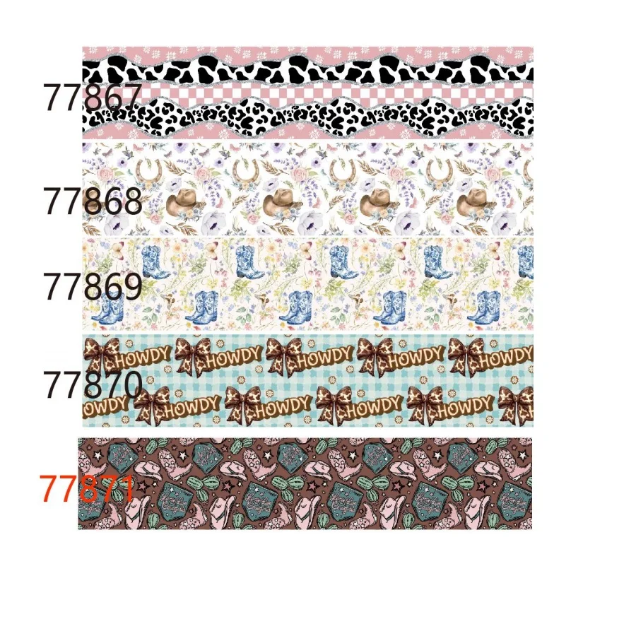 

50yards Western Cowgirl Printed Ribbon Grosgrain 38mm for Hairbows Crafts Material Decoration DIY Accessories
