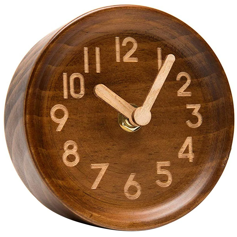 

Wooden Desk & Table Analog Clock Made Of Genuine Pine(Dark)-Battery Operated With Precise Silent Sweep Mechanism