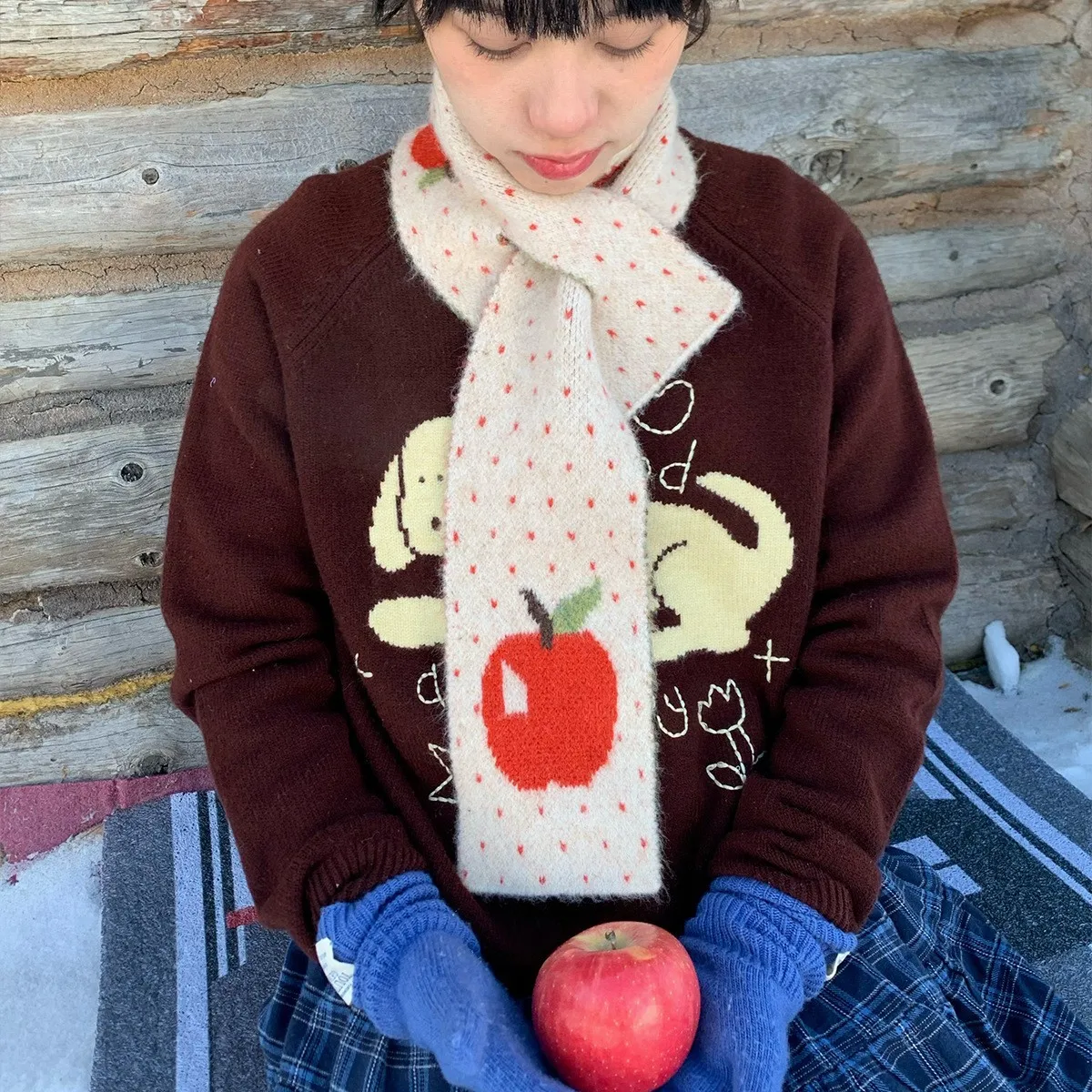 

Cute Scarf Cute Soft Apple-shaped Cross-neck Scarf New Autumn Winter Knitting Scarf Students Versatile Fashionable Neckerchief