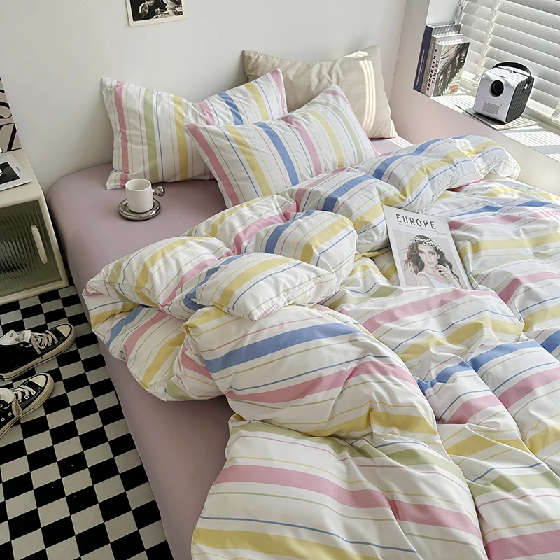 MissDeer Bed Linen Set Stripe Style Bedding Home Soft Bedsheet Set Single/Double/Queen/King Size Bedclothes juegos de sábanas