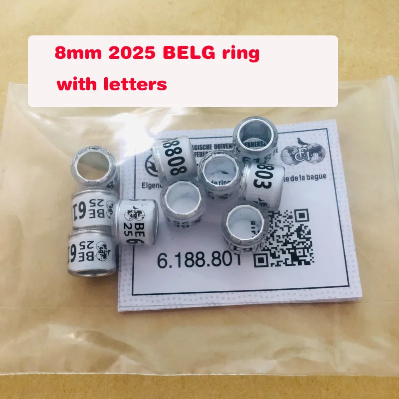 20pcs  2025  BELG Pigeon Rings With Letters Cards Bird  8mm