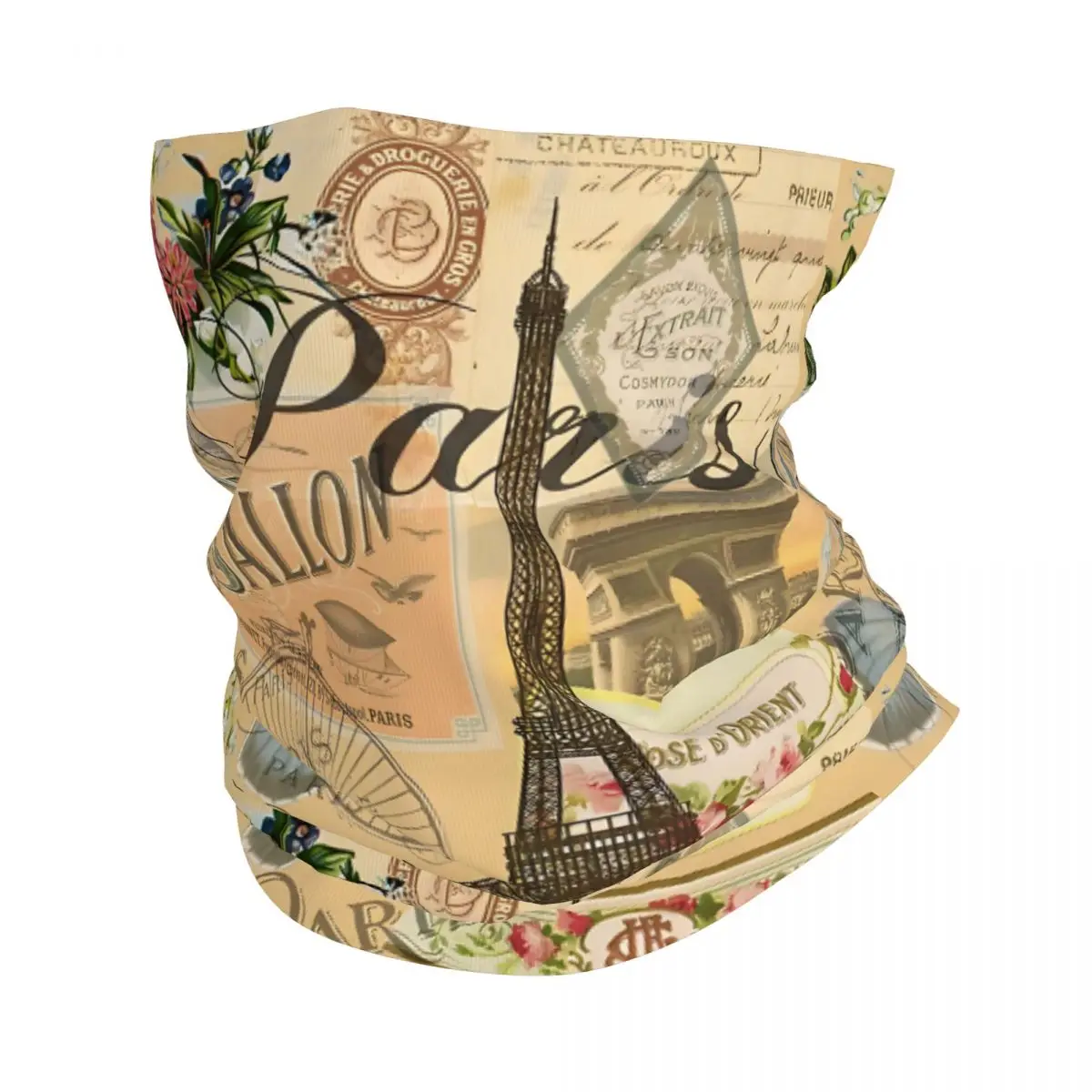 French Floral Paris Eiffel Tower Bandana Neck White Scarf Multi-use Headwear Fishing Unisex Adult Winter