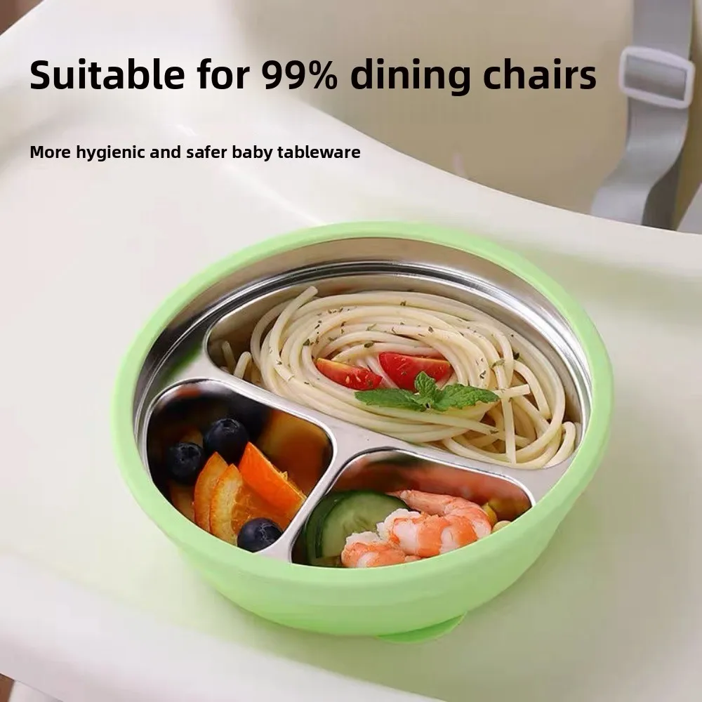 

Silicone Suction Cup Baby Sucker Dining Plate Divided Design Thermal Insulation 3 Grids Children Dishes Anti-fall Non-Slip