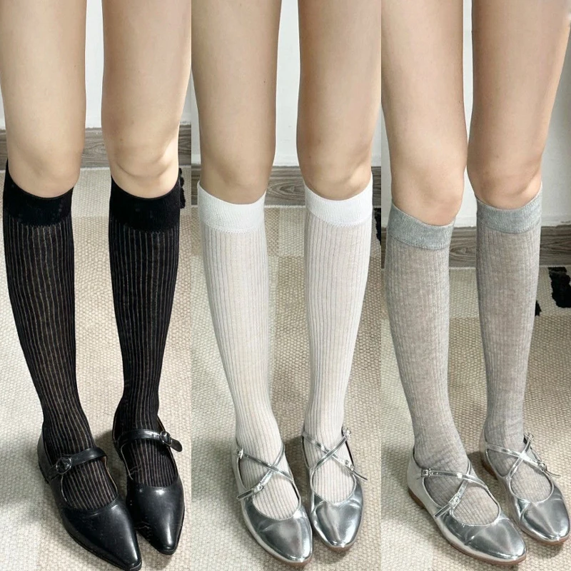 

Ballet Style Calf Socks Women Girls Harajuku Long Sock Summer Thin Stockings Streetwears Sweet JK Lolita Sox Stripe Hosiery