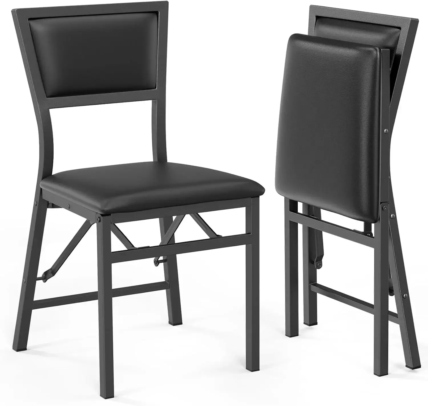 Sillas plegables acolchadas, sillas de comedor plegables con cojín, estructura de metal resistente para espacios pequeños, negro (2)