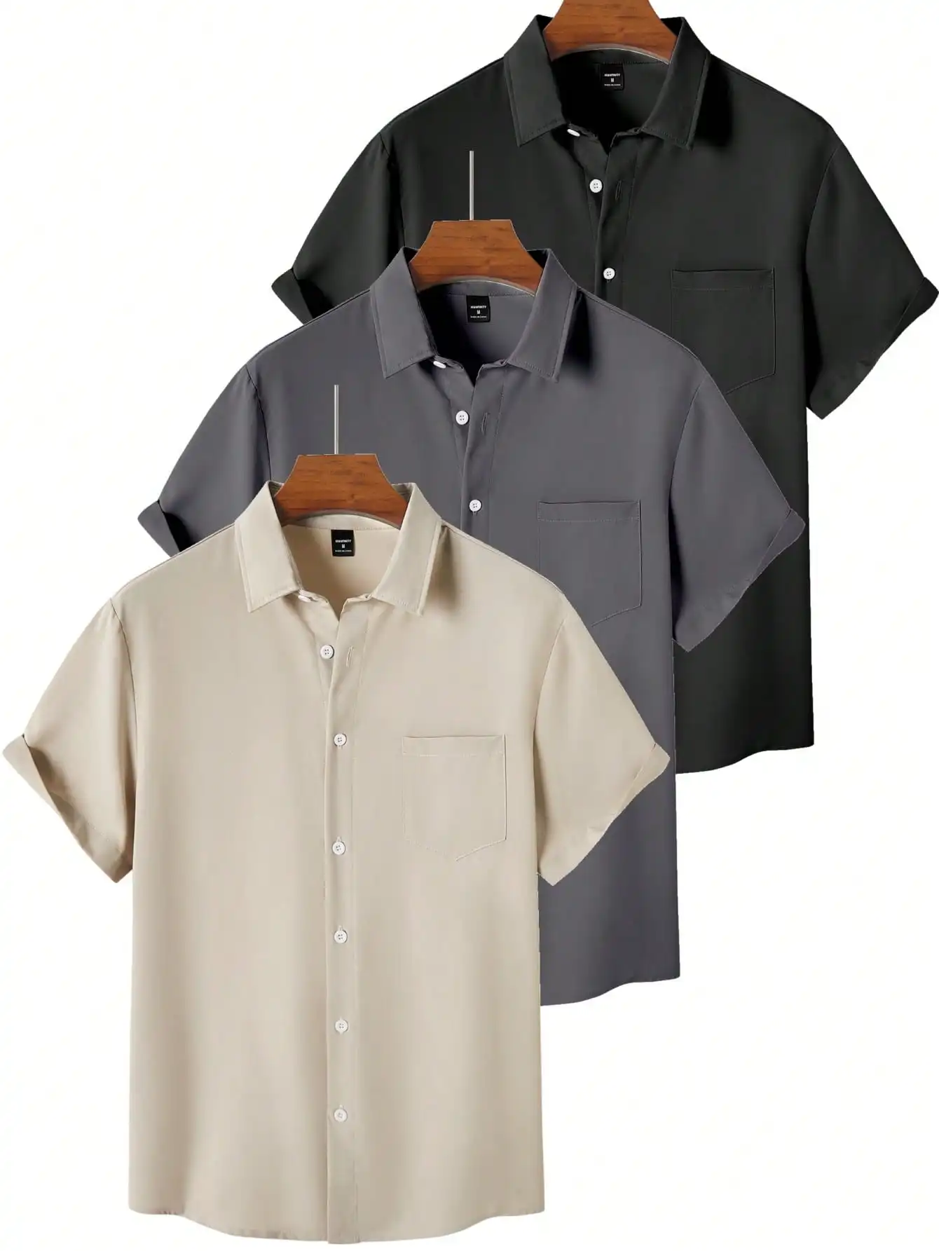 

3-Pack Men's Solid Color Short Sleeve Casual Shirt with Chest Pocket