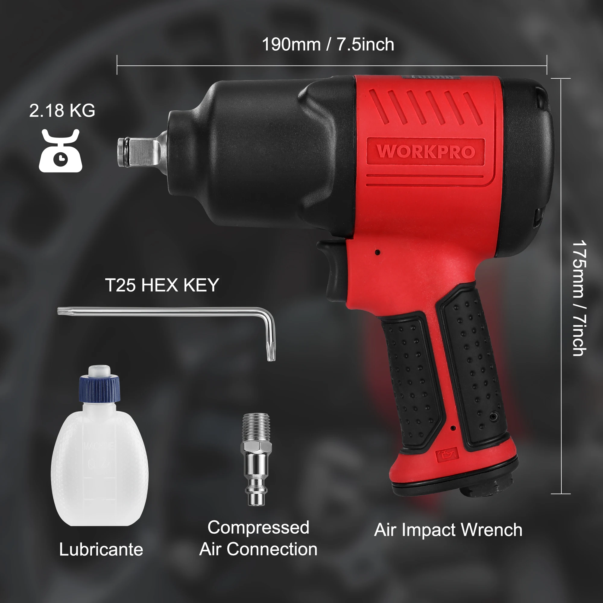 WORKPRO 1/2 Air Pneumatic Impact Wrench 745NM Torque Output Air Panel Wrenches Auto Repair Tool for Car Mechine Workshop Tools