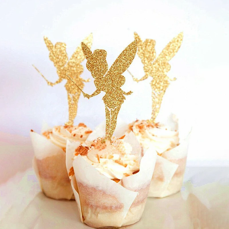10/20 szt. Brokatowe ozdoby do babeczek w kształcie wróżek, aniołki, dekoracje na tort, upominki na przyjęcie urodzinowe dla dzieci, baby shower, dekoracje na tort weselny