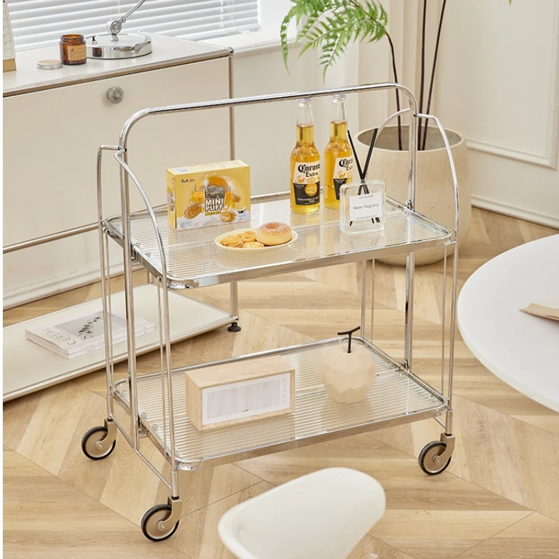 Moving glass coffee table Living room sofa side table Corner table trolley with wheels  home furniture Folding storage hand cart