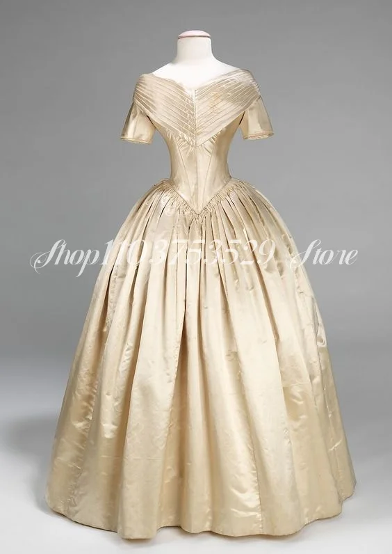 Light Champagne 18th Century Evening Vintage Corset Corset Satin A-Line Long Duchess of Victoria Customisation vestido festa