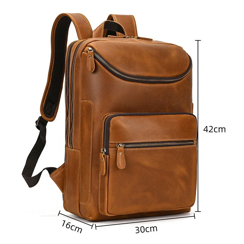 Men Genuine Leather Backpack Crazy Horse Leather Vintage Style Travel Bagpack Bag School Bag Leather Daypay Man Women Bag