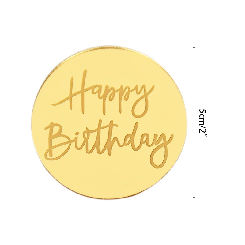 10pcs Happy Birthday Cupcake Toppers Gold Acrylic Circle Dessert Cake DIY Decorations Insert Card Kids Birthday Party Supplies