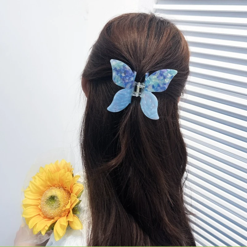 

New Colorful Butterfly Hair Clip Acetate Claw Clip Bright Three-dimensional Fairy Shark Clip Hair Accessories for Women Girls