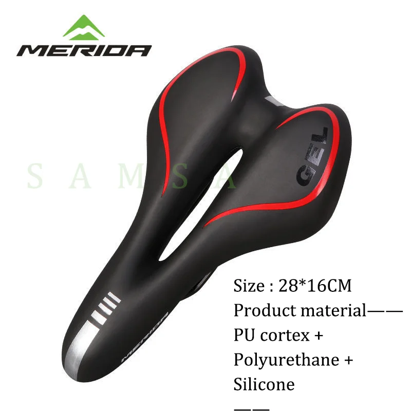 MERIDA Breathable Bike Saddle Thickened PU Leather Sponge Silicone Mountain Bike Saddle Seat Bicycle Accessories