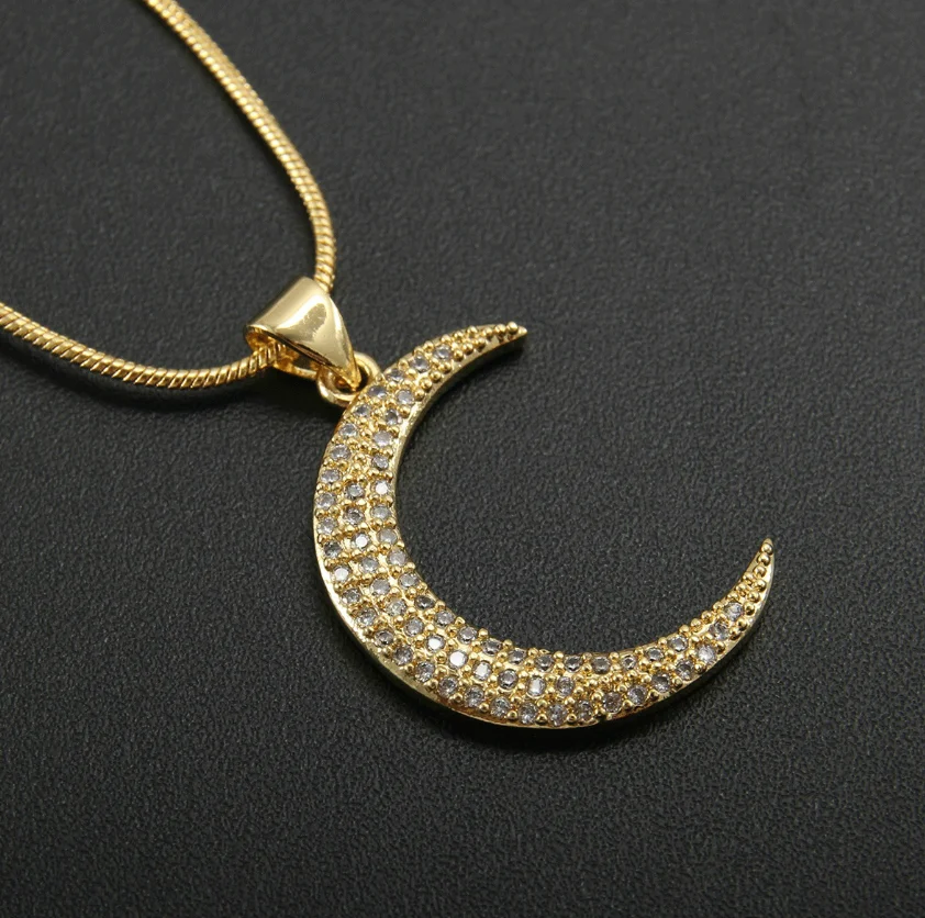 MHS.SUN Fashion Design Horns/Moon Pendant Necklaces Cubic Zircon Gold Plated Choker Chain Statement Jewelry For Woman Men