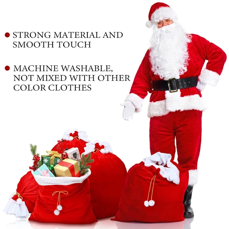 Red Velvet Christmas Gift Bag, White Fluffy, Fluffy Gift Storage Bag, Suitable For Christmas And New Year Gift Storage Bags