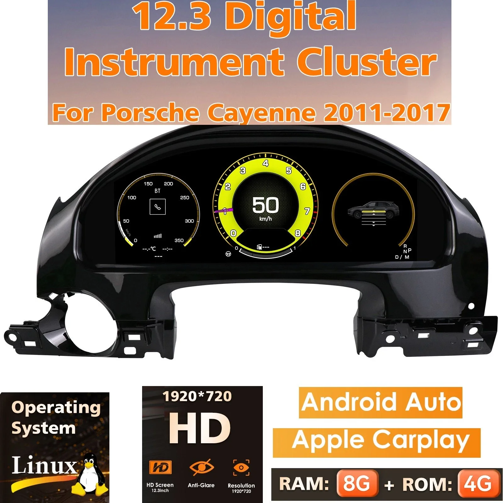 12.3 Inch Digital Instrument Cluster For Porsche Cayenne 958 2011-2017 LCD Dashboard Virtual Cockpit CarPlay Android Auto
