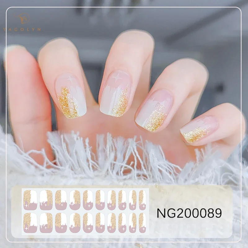 16/20Tips Semi-Cured Gel Nail Wraps Simple Color Adhesive Waterproof Long Lasting Gel Nail Stickers set for UV Lamp Need