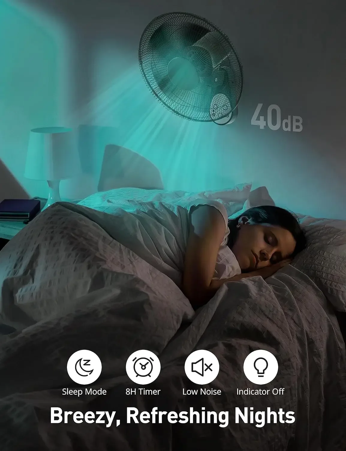 RHÔNE Wall Mount Fan with Remote,16 Inch Wall Fan with 5 Blades, 5 Speeds, 8 Hour Timer, 90° Oscillating Quiet Wall Fan with Rem