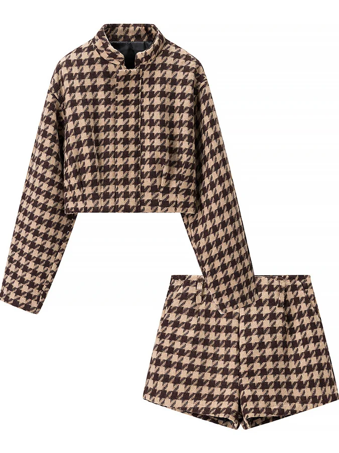 Manteau ort à carreaux rétro, taille haute, ensemble deux pièces décontracté pour femmes, Collection automne, effet amincissant, français Sle