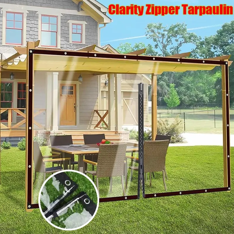 

0.35&0.55mm Zipper Clear Tarpaulin Soft Glass Door Curtain With Slide Fastener PVC Rainproof Cloth With Zip Waterproof Screen