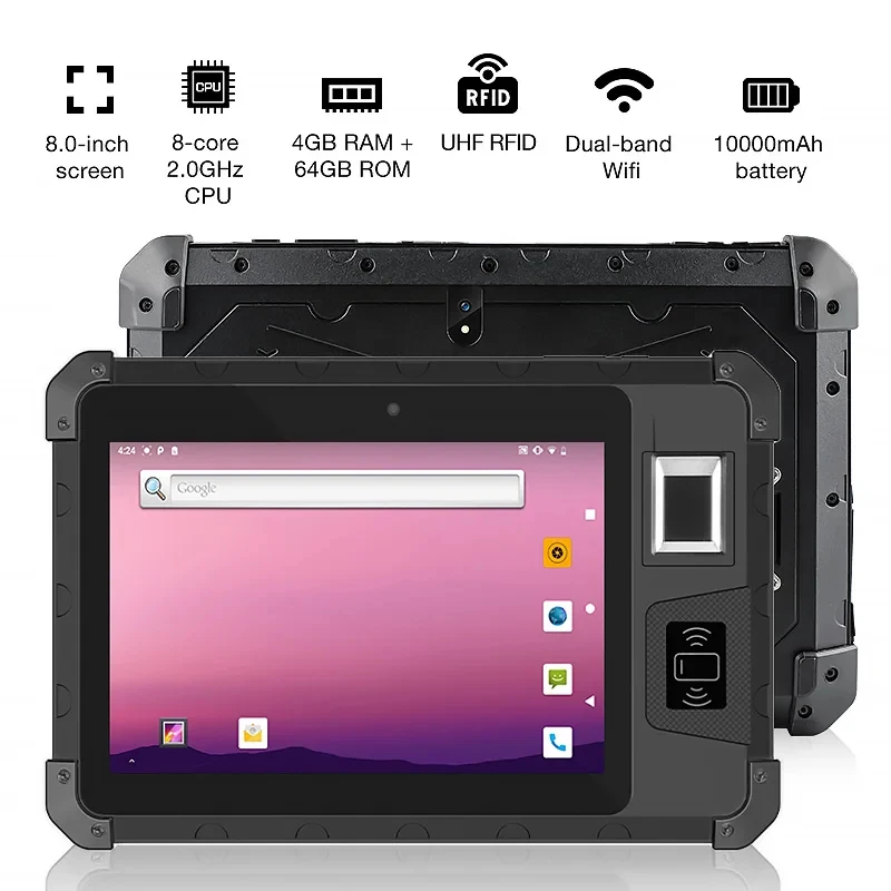 Rugged Tablet Industrial Android 13.0 Rugged 8 Inch Size UHF Fingerprint 2D Barcode Scanner IP65  Level Shockproof Tablet