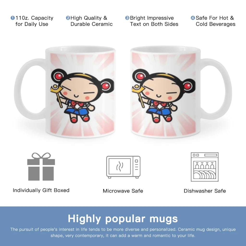 Cute Cartoon Pucca Garu Coffee Mug 11oz Fun Ceramic Coffee Tea Cocoa Cup Handle Tea Drink Cup