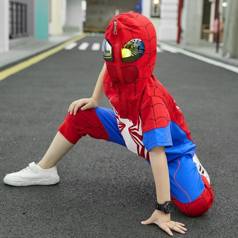 Cappotto + pantalone + gilet per ragazzi con cappuccio Spiderman set abbigliamento per bambini ragazze maniche corte Spider Man Costume Cosplay felpe con cappuccio per bambini