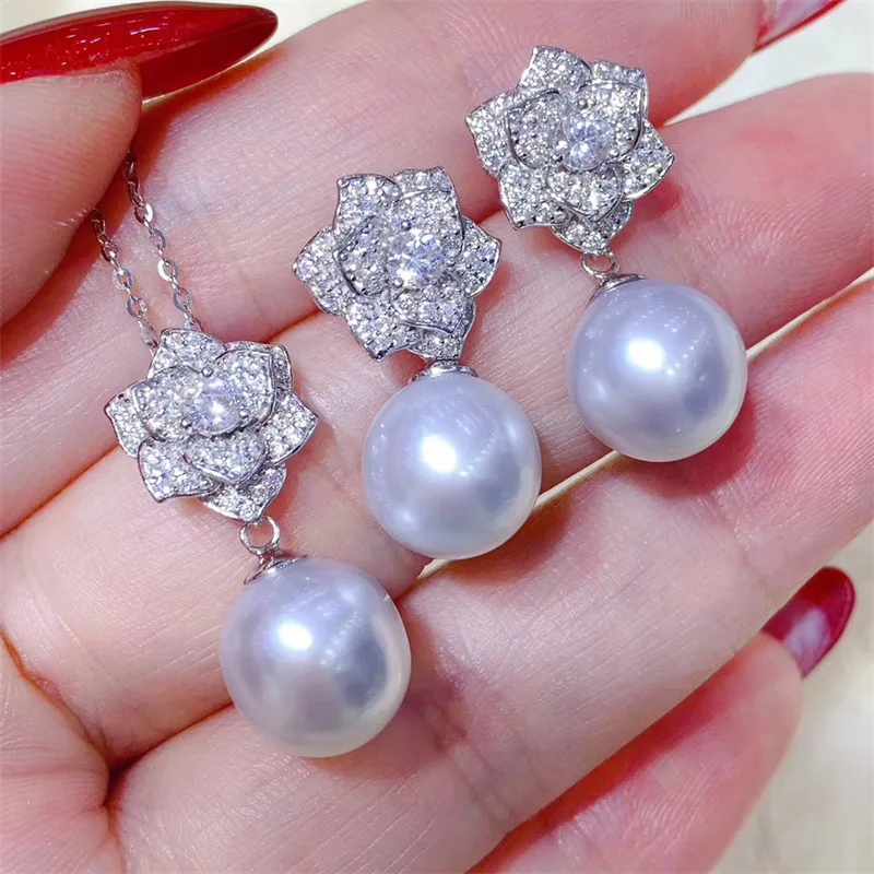 High end AAA 9-10mm 10-11mm 11-12mm 12-13mm Japanese akoya bread white pearl earrings-925s