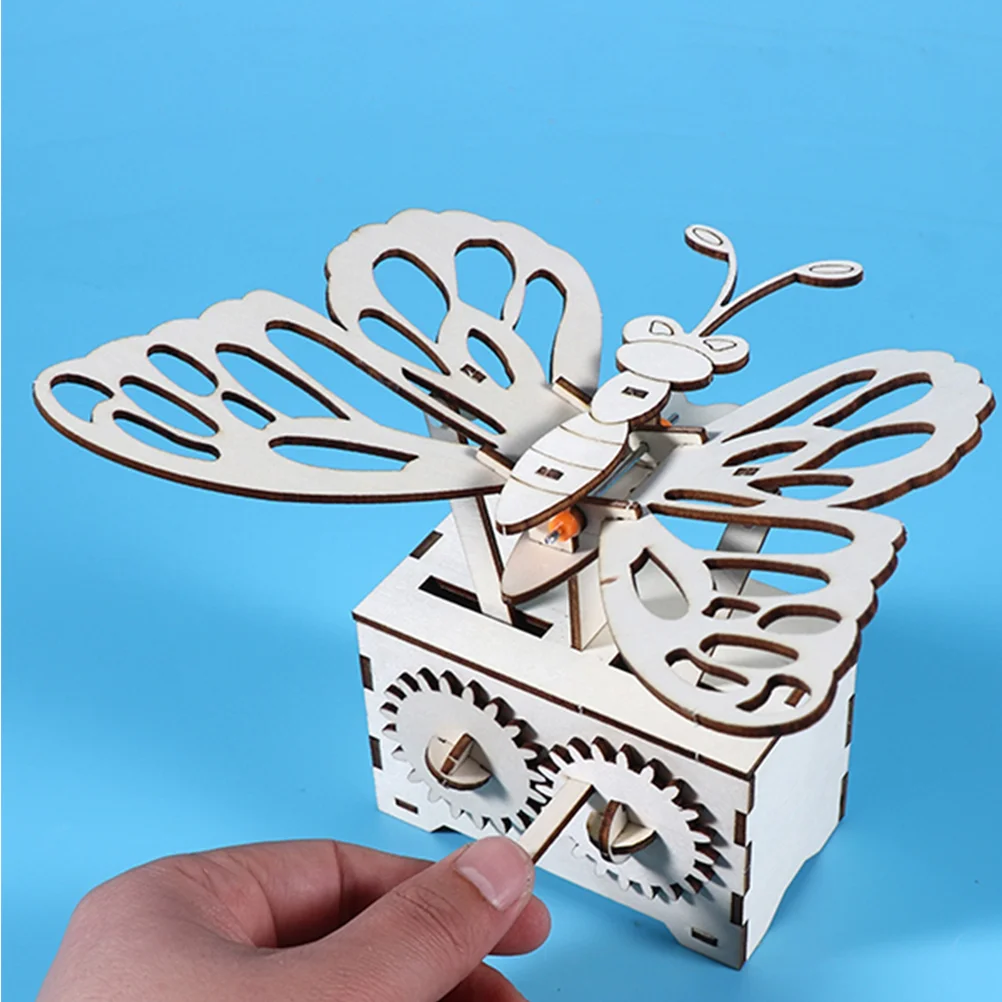 

Mechanical Butterfly Toy Scientific Experiment Kid Wood Hand Cranked Kids Playthings Student DIY Wooden Science