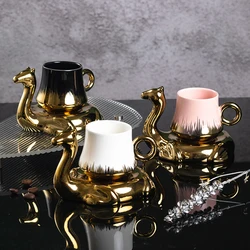 Porcelain Coffee Cup And Saucer Set 120ml Home Creative Camel Shape Ceramic Tea Drinkware Utensils Under Glazed Gift