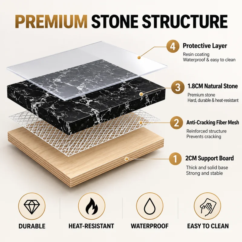 Custom Size Marble Kitchen Island Solid Stone Countertop Easy To Maintain for Apartment Villa Interior Renovation Project