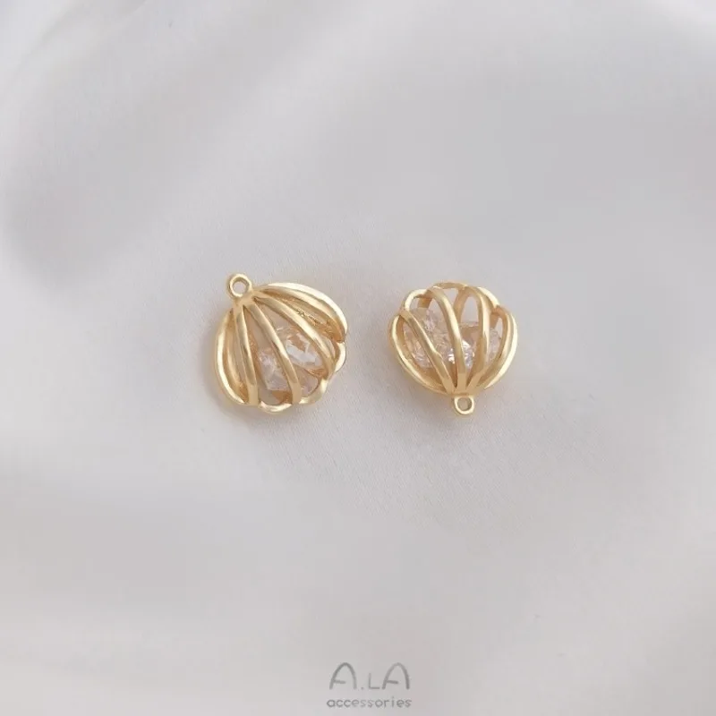 14K Gold-plated Interior With Zircon Smart Shell-shaped Pendant, Scallop-shaped Pendant DIY Bracelet Earrings Pendant.