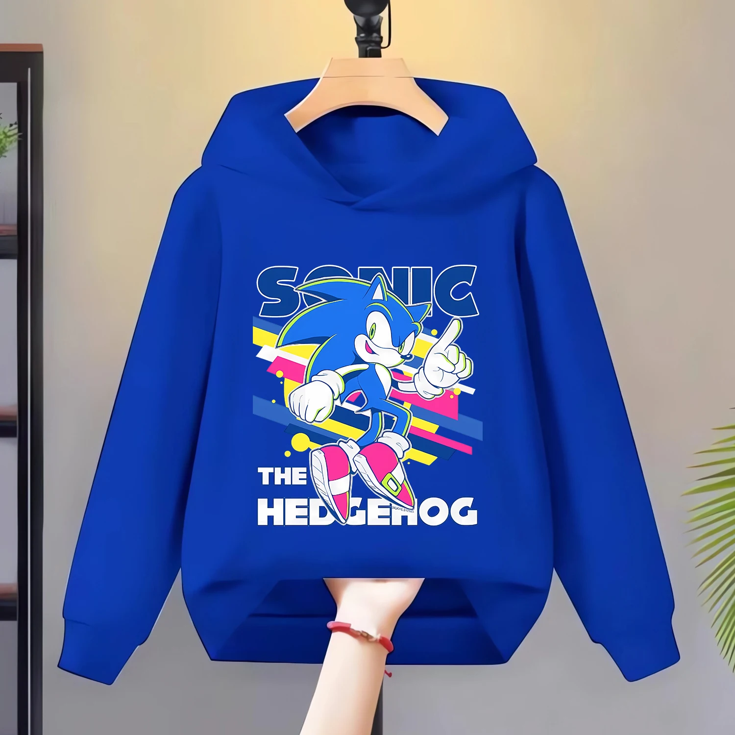 Sonic Thick Hoodie for Children Cartoon Blue Clothing Fashion Fleece Hoody Clothes New Anime Figure Sweatshirt Tops Kids Gift