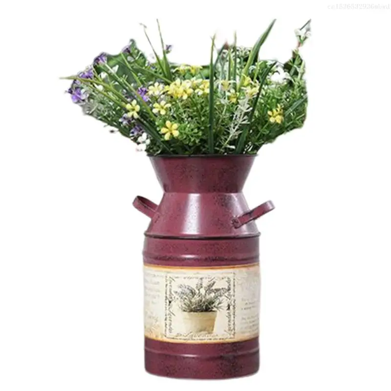 

Rustic Flower Arrangement Bucket Iron Vintage Flower Vase Planting Jug Shabby Home Gardening Decoration Metal Pot F0T4