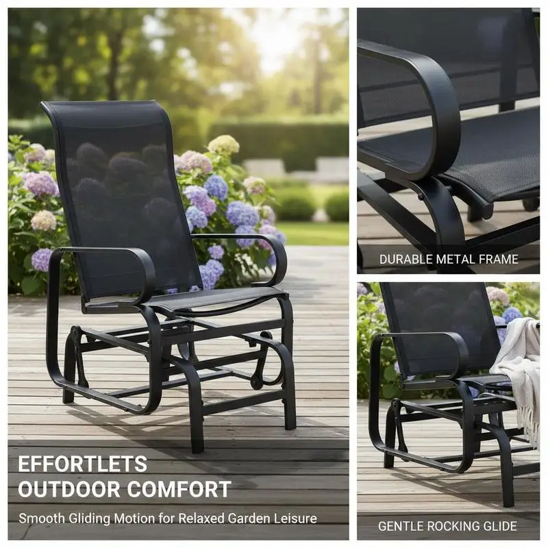 Patio Glider with Breathable Mesh Fabric, Outdoor Glider Chair, Garden Rocking Gliding Seat for Patio, Yard, Porch, Black