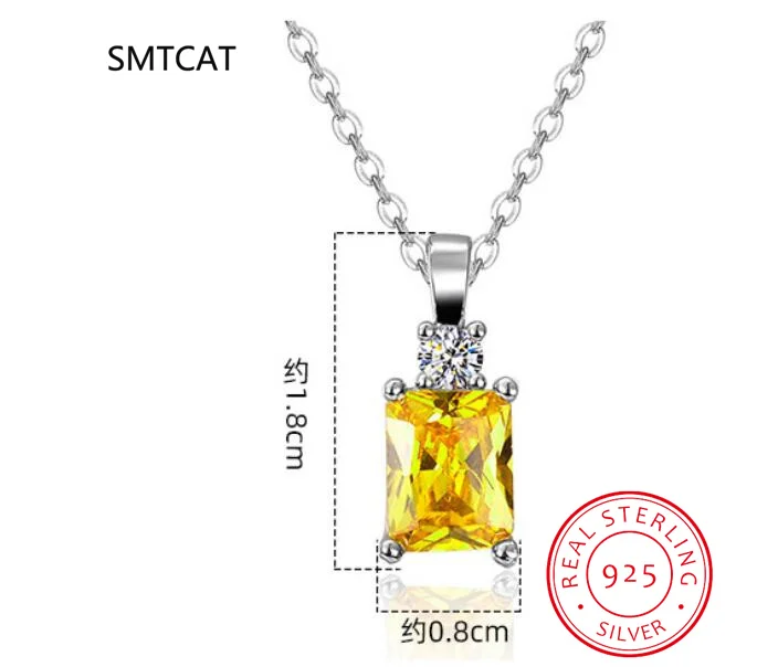 Emerald Cut Yellow Genuine Natural Citrine 925 Sterling Silver Square Pendant Necklace Gemstone Jewelry for Women Gift