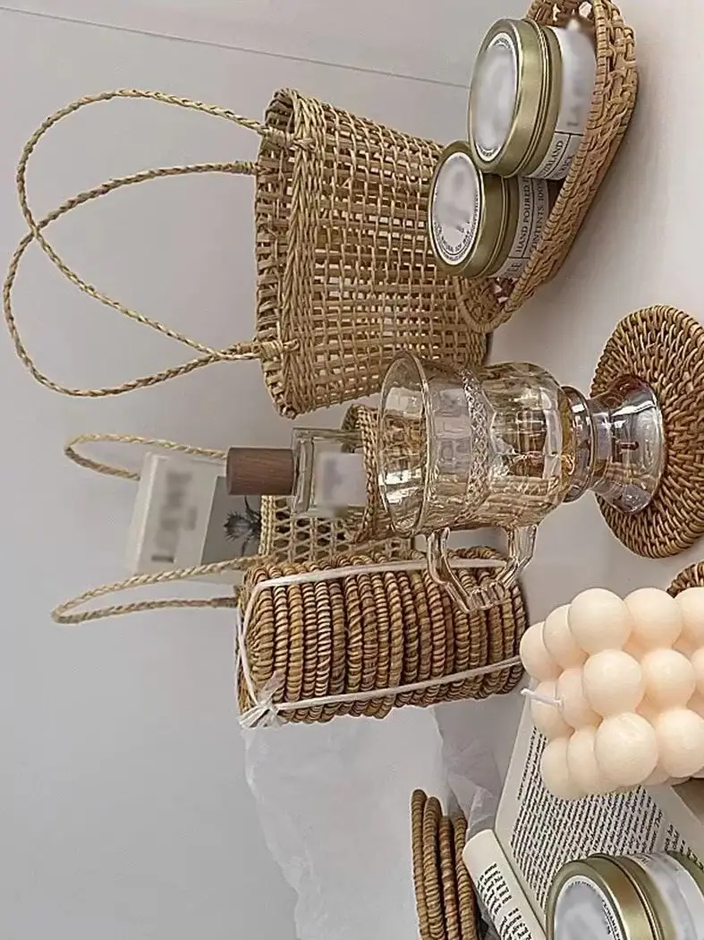 10CM Handcrafted Woven Rattan Coaster Multi-Use Heat Insulation Anti Scald Round Tea Cup Mat Pot Cushion Pad With Holder