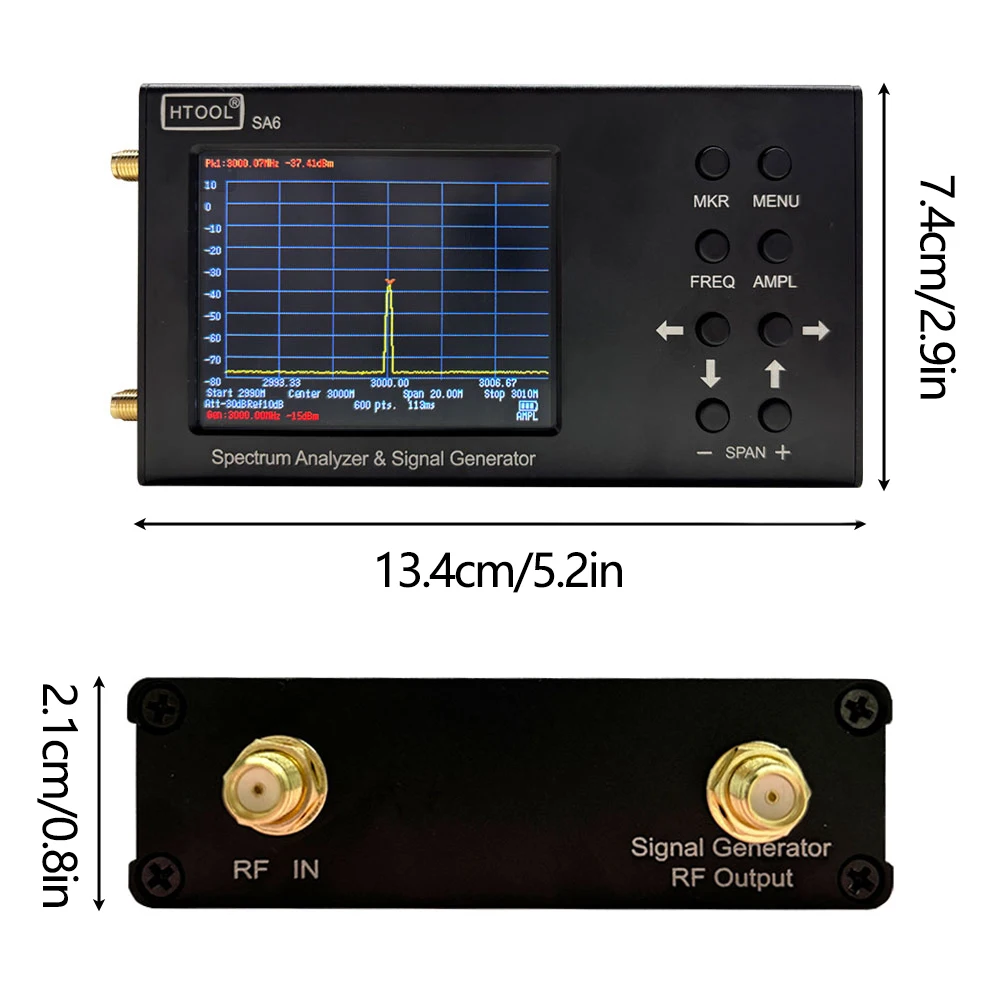 Htool Sa6 6Ghz Draagbare Spectrumanalysator Signaalgenerator 3.2 Inch Touchscreen Handheld Spectrumanalysator Signaaltester