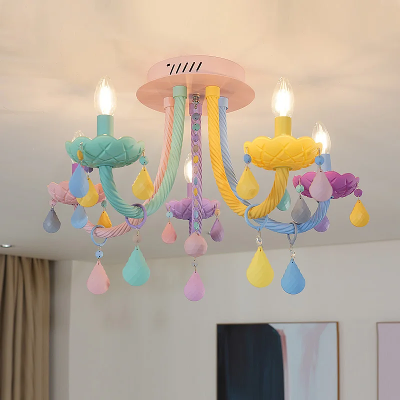 European Children rainbow chandelier designer macarone lights led candle light Children\'s Bedroom Princess room kawaii light