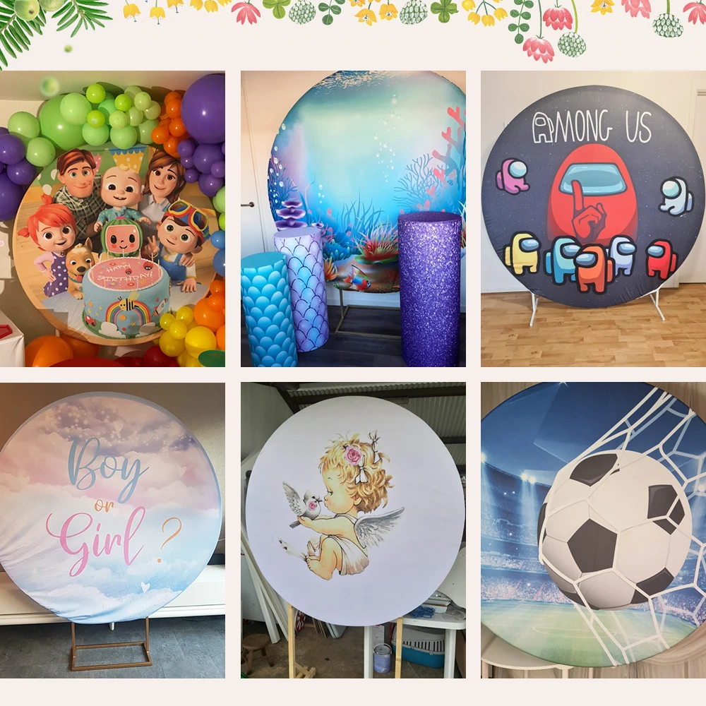 Niholia Customize Round Photography Backdrop Kids Birthday Party Background Cake Table Booth Prop Cylinder Cover