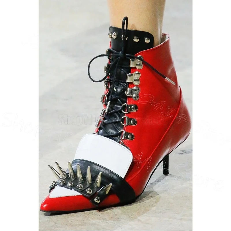 أحذية نسائية فضية ذات مسامير حمراء مرقعة بمقدمة مدببة أحذية نسائية رفيعة بكعب عالي للحفلات والعيد 2025 Zapatos Para Mujere #1