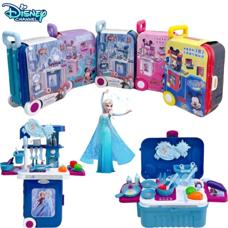 

Disney Mickey Minnie Makeup Trolley Case Creative Doctor Set Simulation Kitchen Tools Travel Case Kids Toys Holiday Gifts