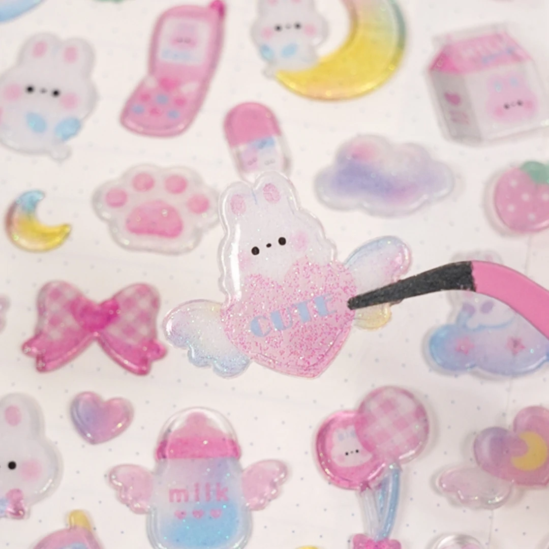 3 pcs Random Cute Candy Color Animals Flash Decor Stickers Scrapbooking Diy Journaling Cute Stationery Diary Sticker Gift Prizes